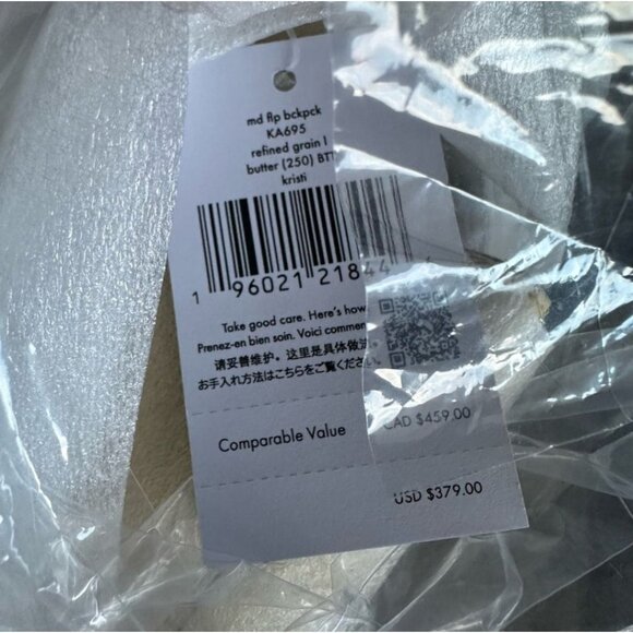 ♤ Kate Spade Grain Leather Backpack Drawstring & Snap Closure Front Zip Pocket - Picture 6 of 6